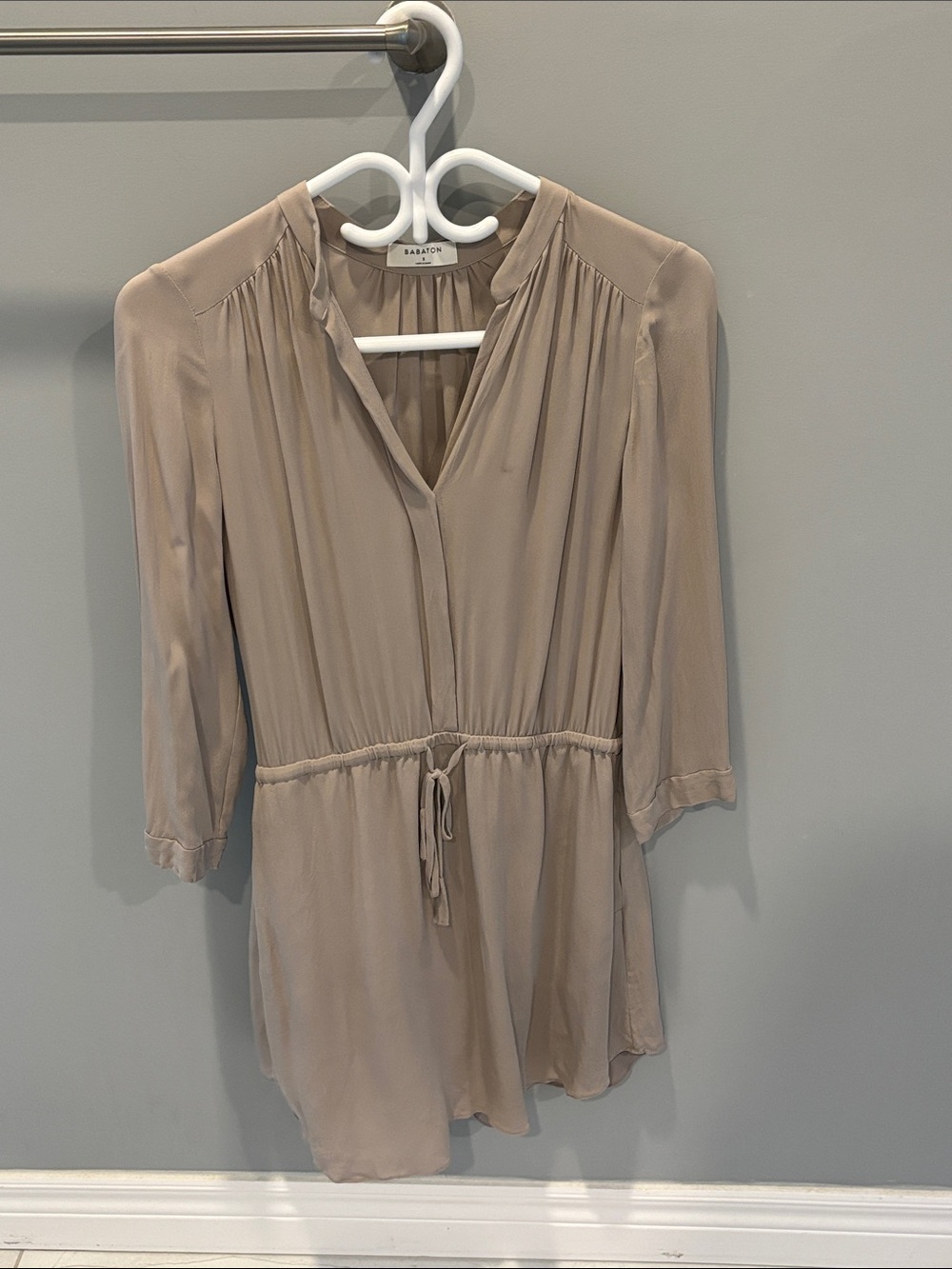 Babaton Taupe Drawstring V-Neck Dress